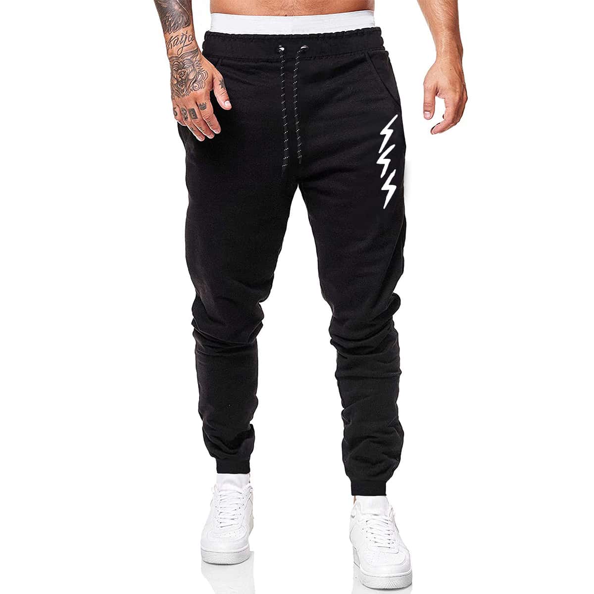 

Guys Lightning Graphic Drawstring Sweatpants, Black