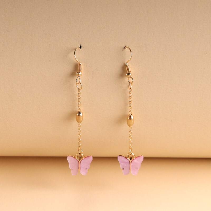

Butterfly Chain Drop Earrings, Purple