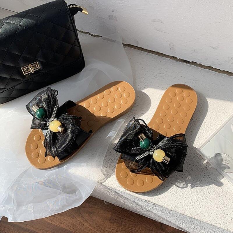 

Bow Slide Sandals, Black
