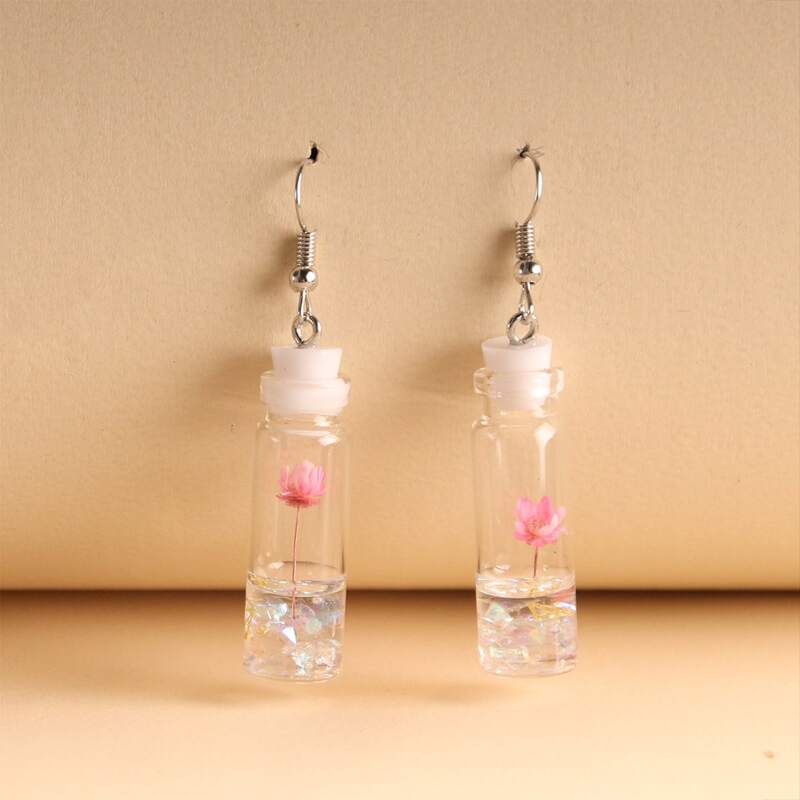 

Floral Bottle Drop Earrings, Pink