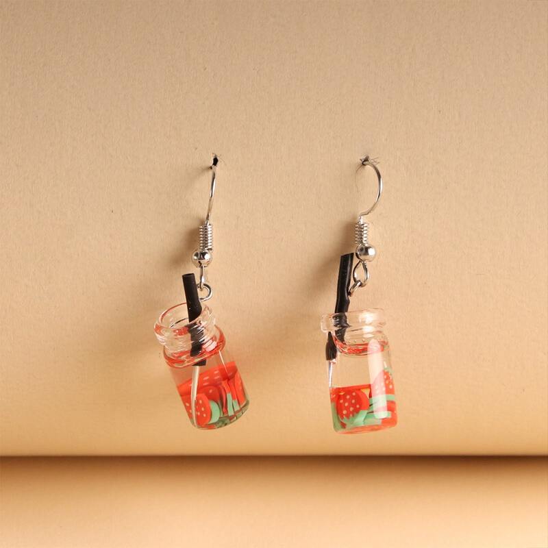

Strawberry Bottle Drop Earrings, Red