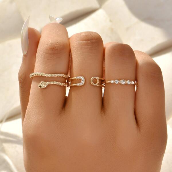 

3pcs Rhinestone Decor Ring, Gold