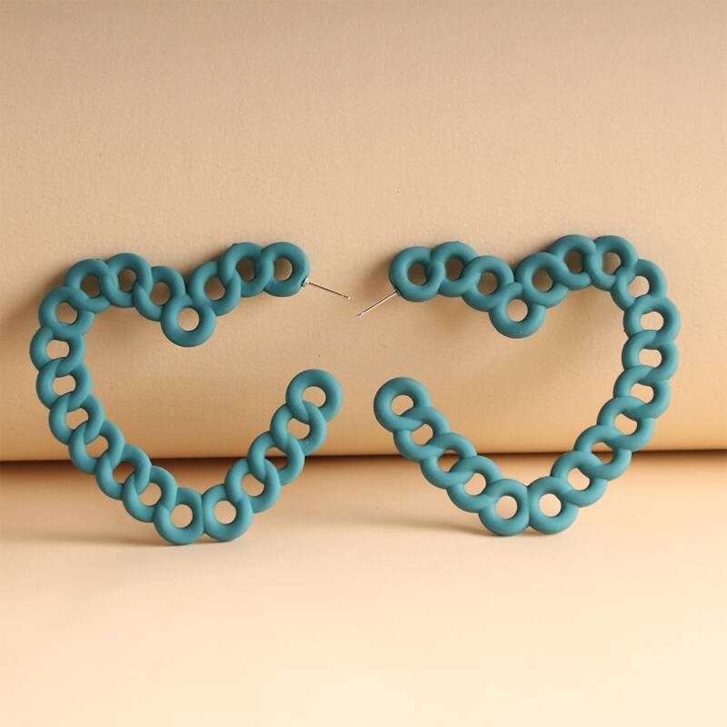 

Chain Heart Drop Earrings, Dark green
