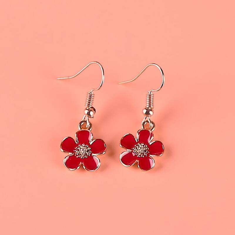 

1pair Flower Drop Earrings, Red