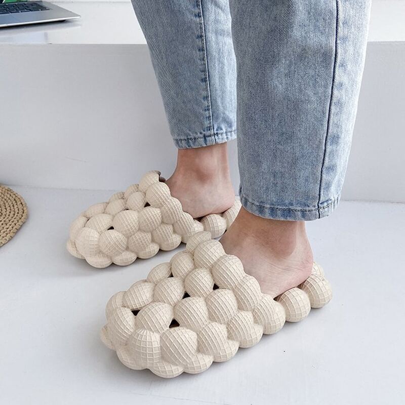 

Pom Pom Linked Slide Sandals, Beige