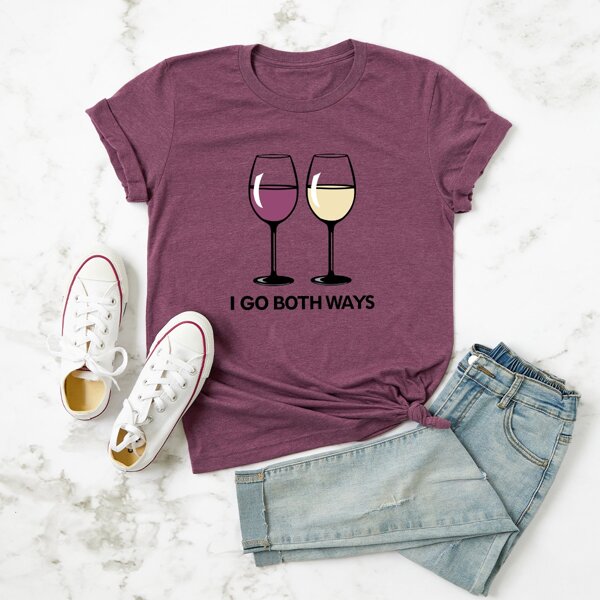 

Plus Slogan And Wine Glass Print Tee, Purple