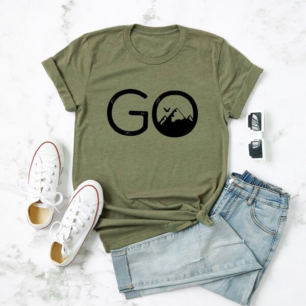 

Plus Letter And Graphic Print Tee, Army green