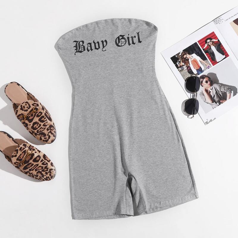 

Letter Graphic Tube Romper, Light grey
