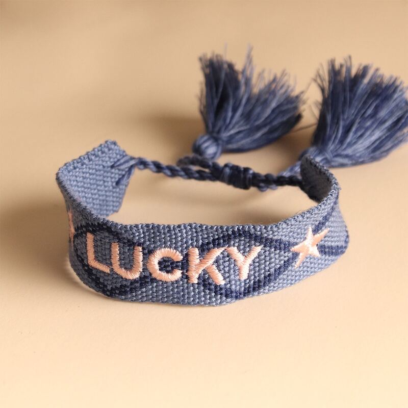 

Letter Embroidery Fringe Weave Bracelet, Navy blue