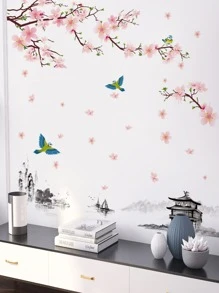 花朵和小鳥圖案墻面貼紙 - 彩色 - 查看 3