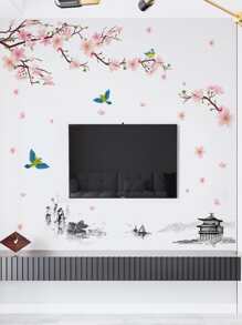 花朵和小鳥圖案墻面貼紙 - 彩色 - 查看 4