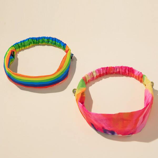 

2pcs Tie Dye Hair Band, Multicolor