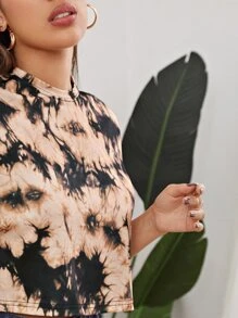 SHEIN EZwear Drop Shoulder Tie Dye Crop Tee - Multicolor - View 5