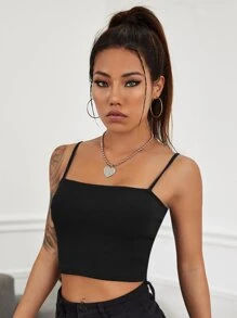 SHEIN EZwear Rib-knit Cami Top - Black - View 3