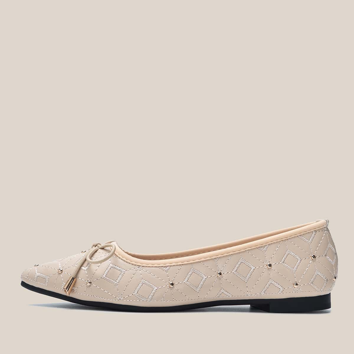 

Argyle Embroidery Point Toe Ballet Flats, Apricot