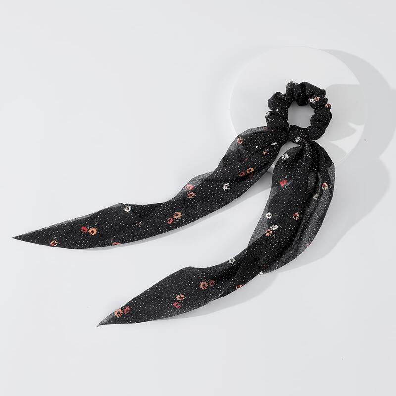

Floral Print Scarf Hair Tie, Black
