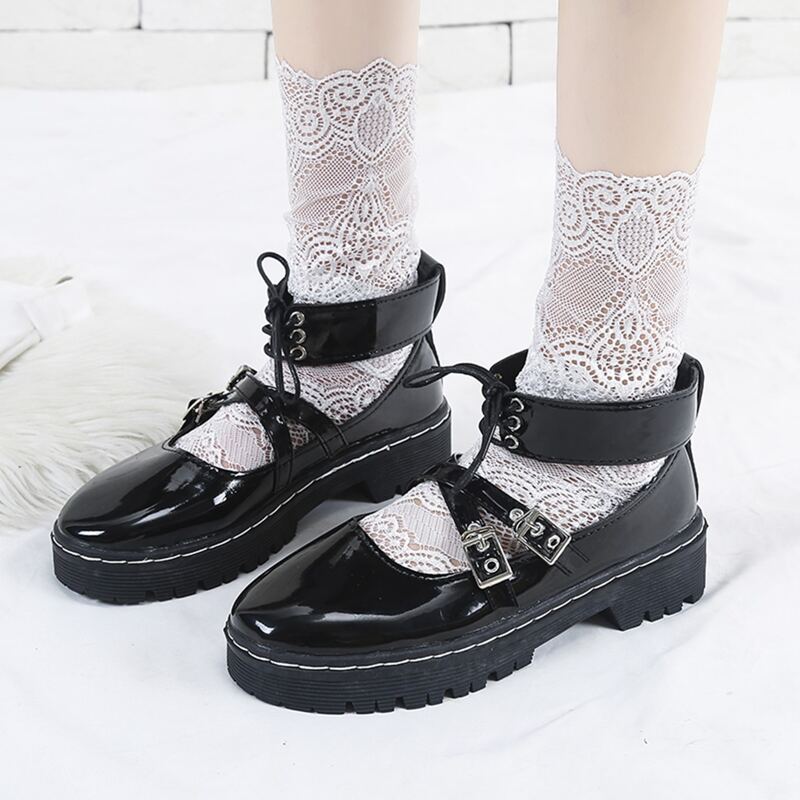 

Lace-up Ankle Strap Mary Jane Flats, Black