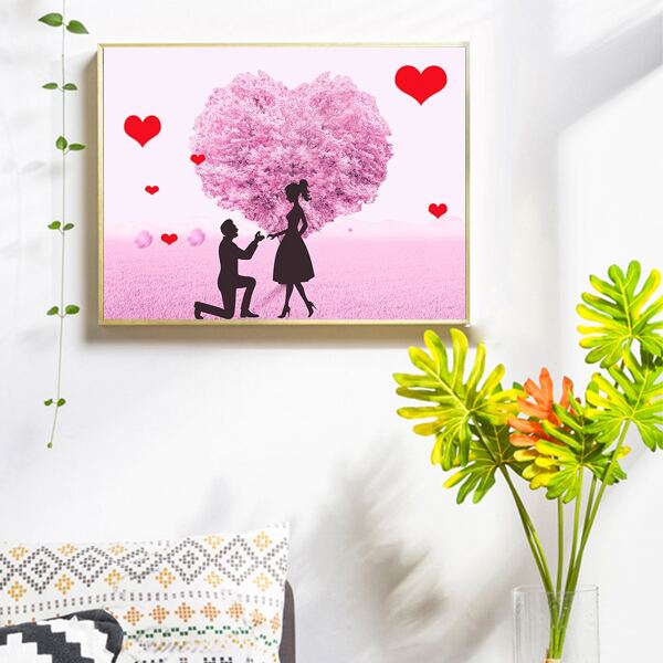 

Heart Print Unframed Painting, Pink