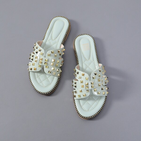 

Studded Decor Slide Sandals, Mint green