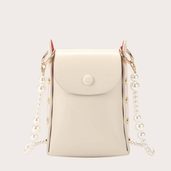 

Studded Decor Faux Pearl Beaded Crossbody Bag, Beige
