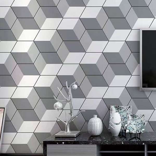 

1sheet Geometric Pattern Self Adhesive Wall Paper, Multicolor