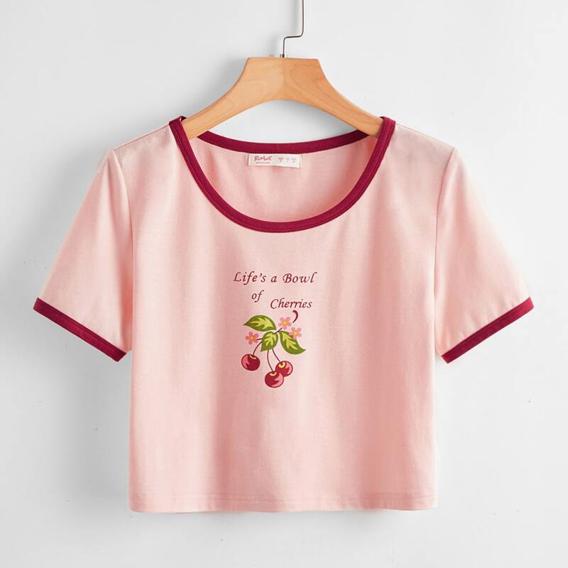 

Letter Cherry Graphic Ringer Tee, Multicolor