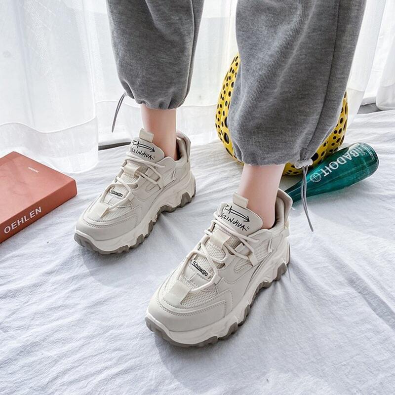 

Lace-up Mesh Chunky Sneakers, Beige