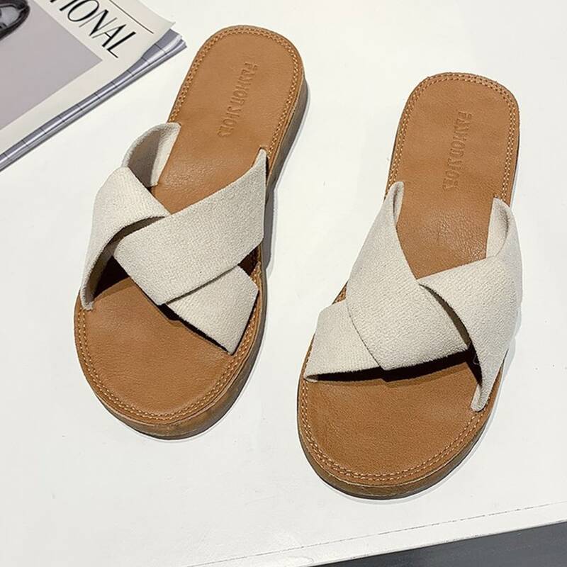 

Twist Strap Slide Sandals, Beige