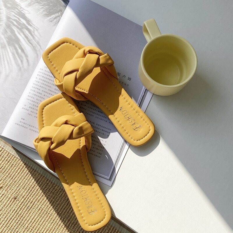 

Braided Strap Slide Sandals, Yellow