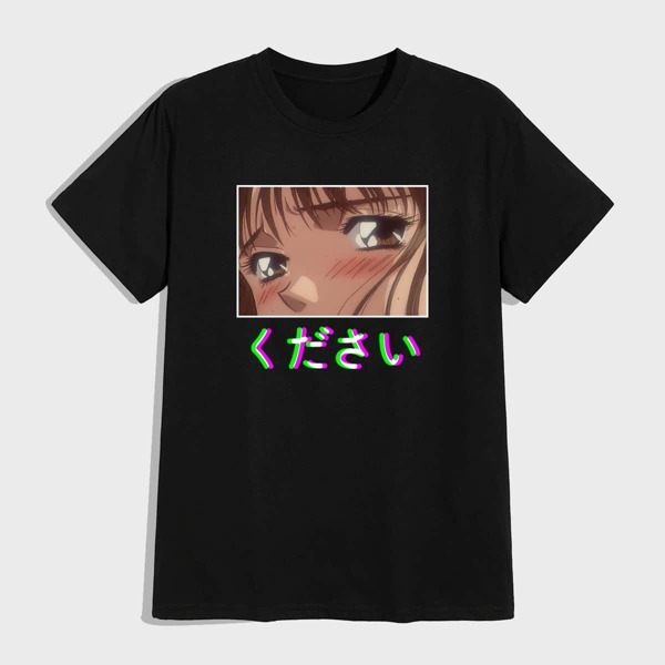 

Men Japanese Letter And Figure Graphic Tee, Black
