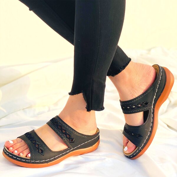 

Hollow Out Mule Sandals, Black