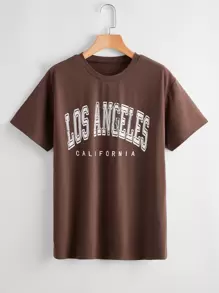 Muchica Camiseta de hombros caídos con estampado de letra - Marrón Chocolate - Ver 1