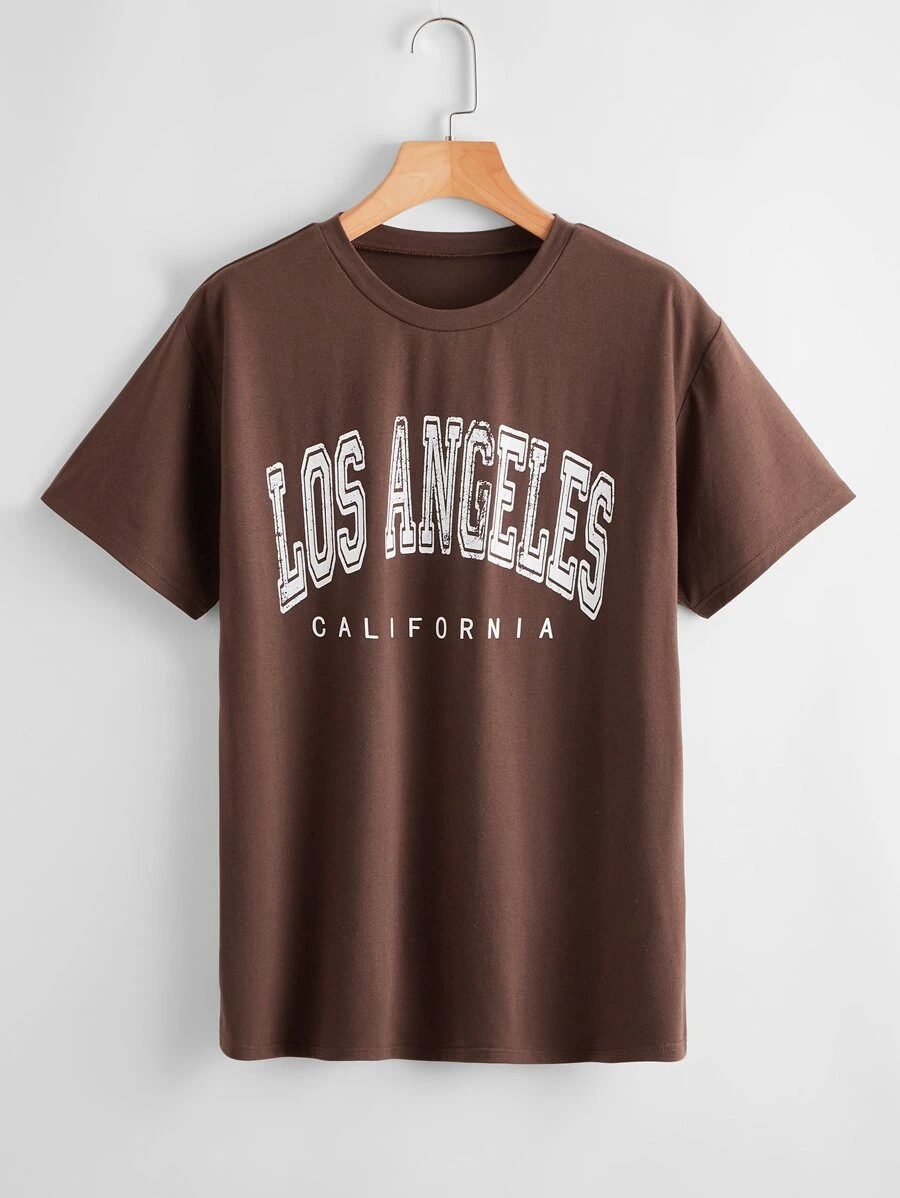 Muchica Camiseta de hombros caídos con estampado de letra - Marrón Chocolate - Ver 1