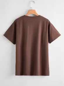 Muchica Camiseta de hombros caídos con estampado de letra - Marrón Chocolate - Ver 2