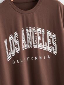 Muchica Camiseta de hombros caídos con estampado de letra - Marrón Chocolate - Ver 4