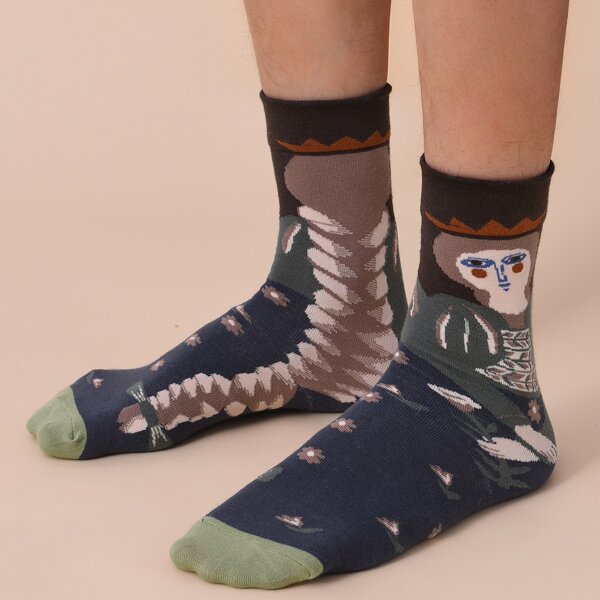 

Men Flower Print Crew Socks, Multicolor