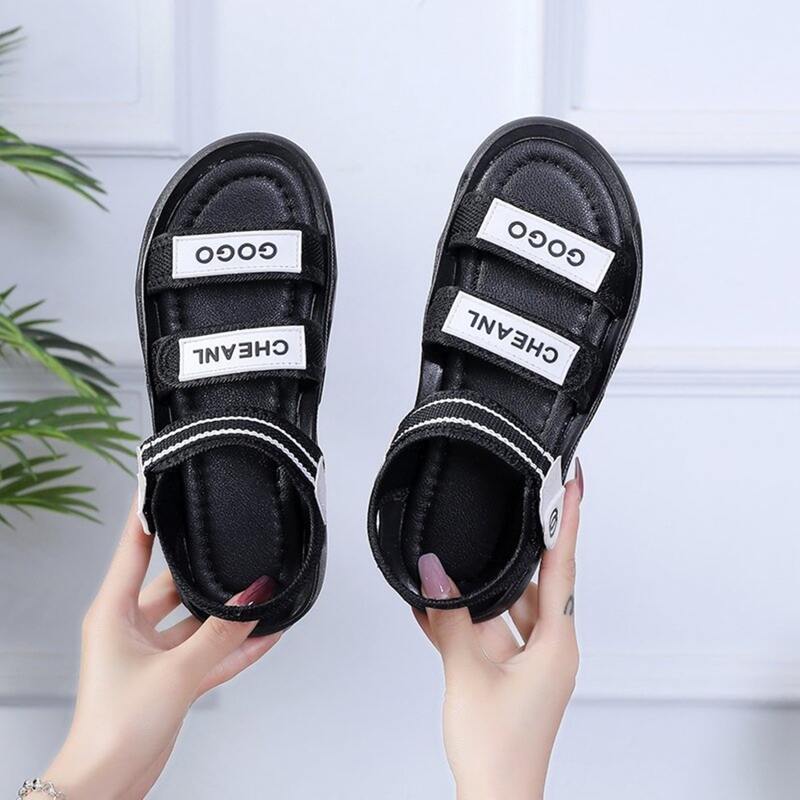 

Letter Graphic Velcro Strap Sandals, Black