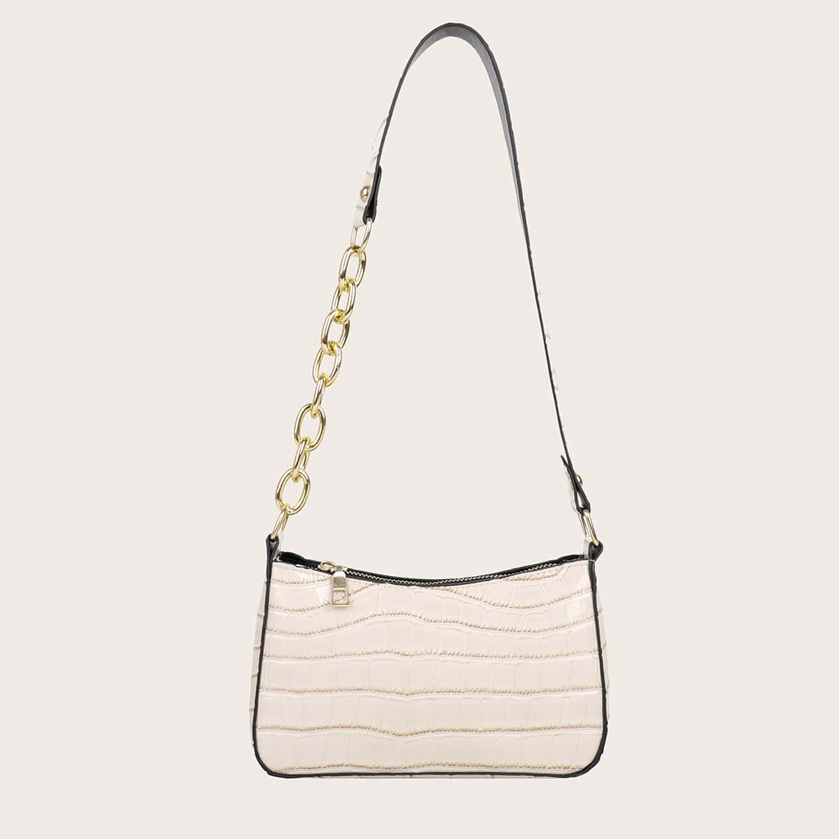 

Croc Embossed Baguette Bag, Beige