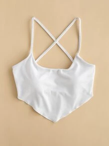 SHEIN Swim Rib Hanky Hem Tie Back Bikini Top, For Summer Beach Vacation - White - View 1