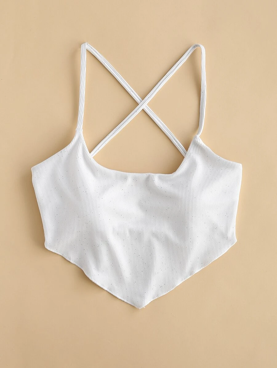 SHEIN Swim Rib Hanky Hem Tie Back Bikini Top, For Summer Beach Vacation - White - View 1