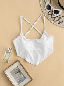 SHEIN Swim Rib Hanky Hem Tie Back Bikini Top, For Summer Beach Vacation - White - View 4