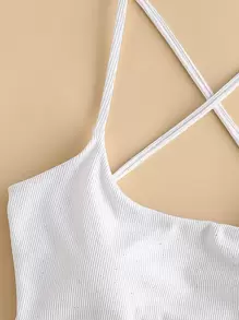 SHEIN Swim Rib Hanky Hem Tie Back Bikini Top, For Summer Beach Vacation - White - View 5