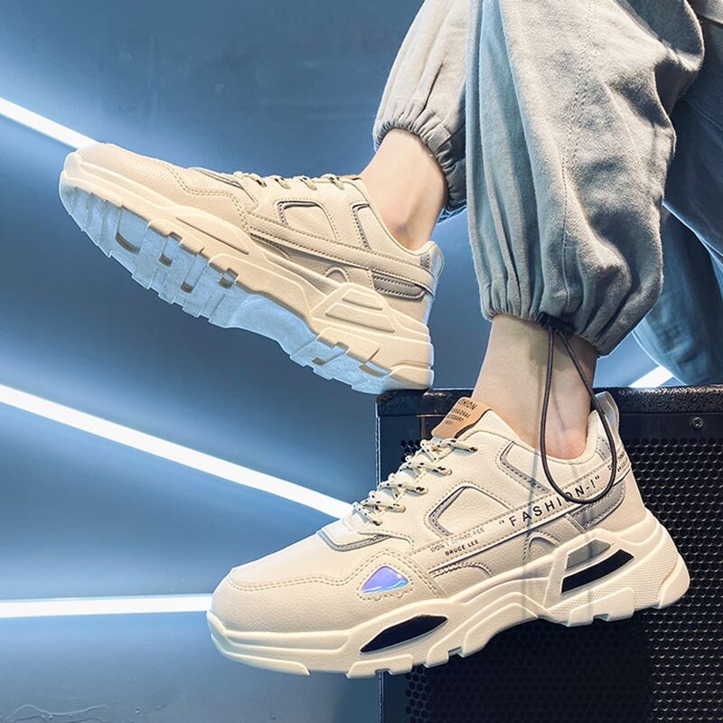 

Guys Letter Graphic Lace-up Front Chunky Sneakers, Beige