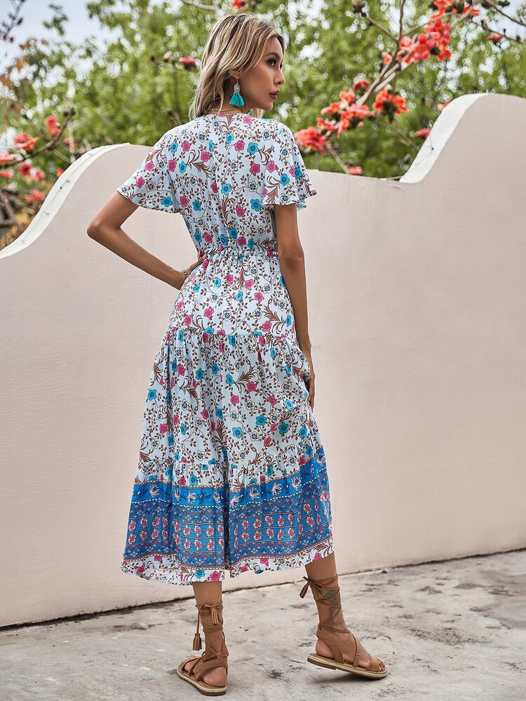 Allover Floral Knot Front Dress - Multicolor - View 2