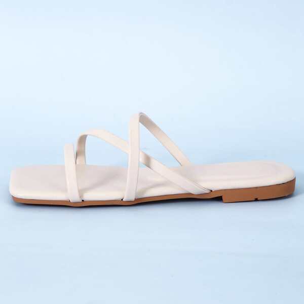 

Thin Strap Slide Sandals, Beige