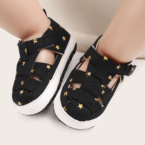 

Boys Star Pattern Velcro Strap Sandals, Black
