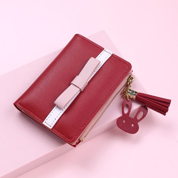 

Bow & Tassel Decor Short Purse, Red