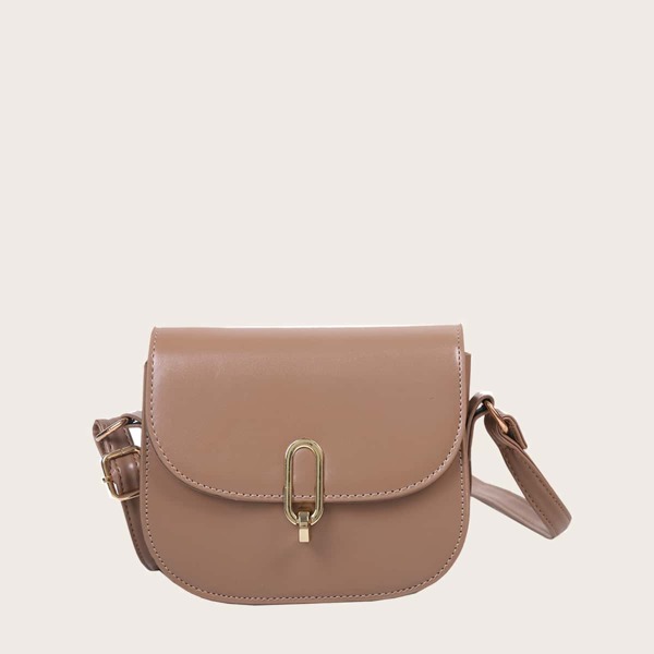 

Metal Decor Flap Saddle Bag, Khaki