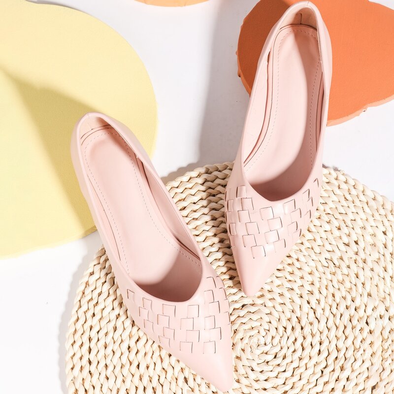 

Point Toe Woven Detail Flats, Pink