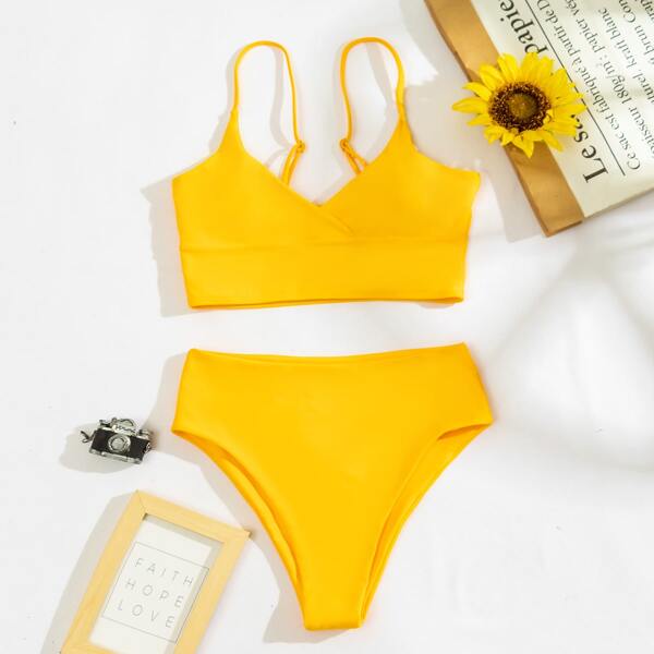 

Adjustable Strap High Waisted Bikini Swimsuit, Yellow